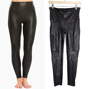 Spanx Faux Leather Moto Leggings Size XL Black